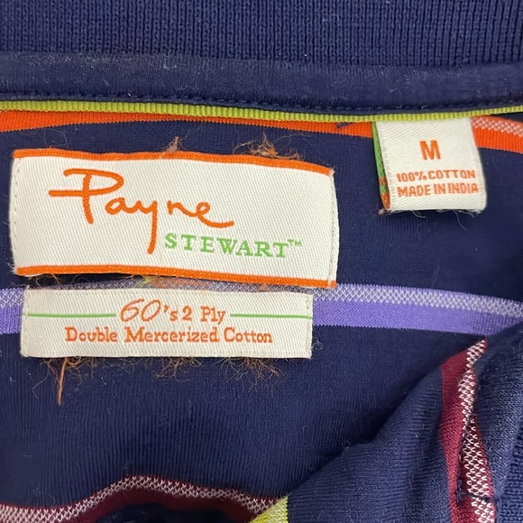 Payne Stewart Polo Shirt Mens Medium Blue Green Stripes Golf Legacy Mercerized - Picture 5 of 5